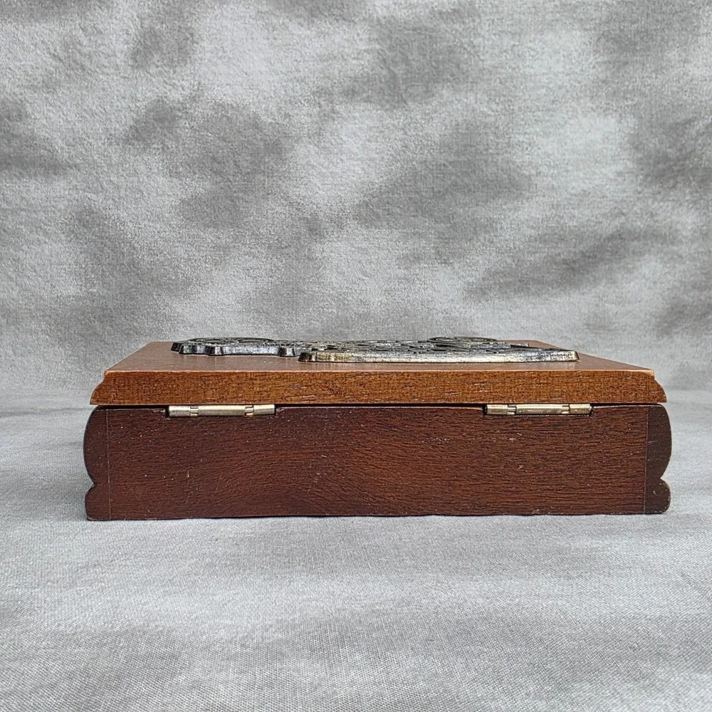 W.A Stratford Playing Card Wooden Box Vintage w/Raised Brass Classic Car